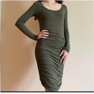 Elegant Olive Green Long Sleeve Dress